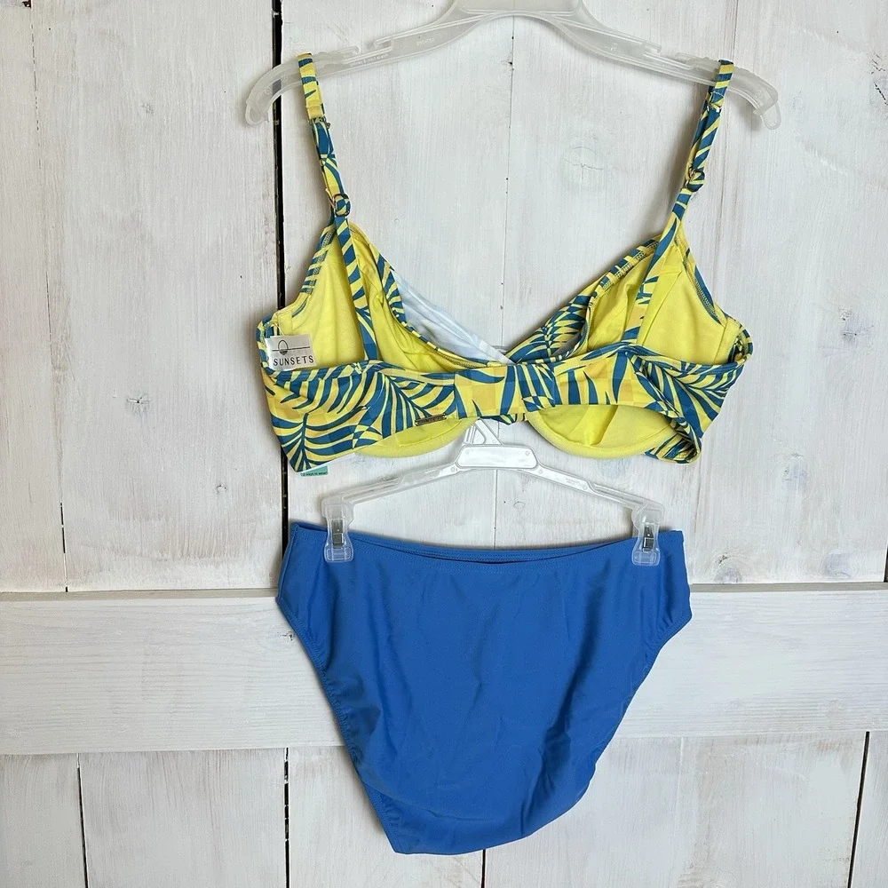 Sunsets Cabana Crossroads Underwire Bikini Set 38DD XL Yellow Blue‎ Tropical NEW
